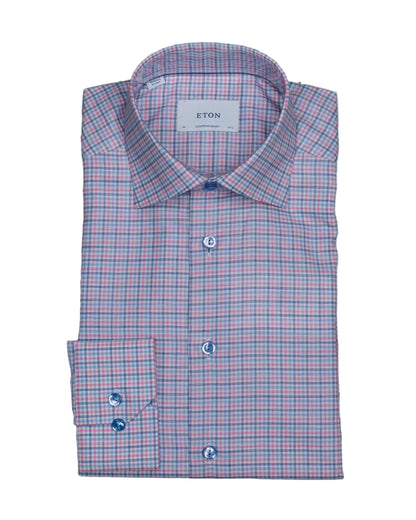 eton brown and navy minicheck shirt