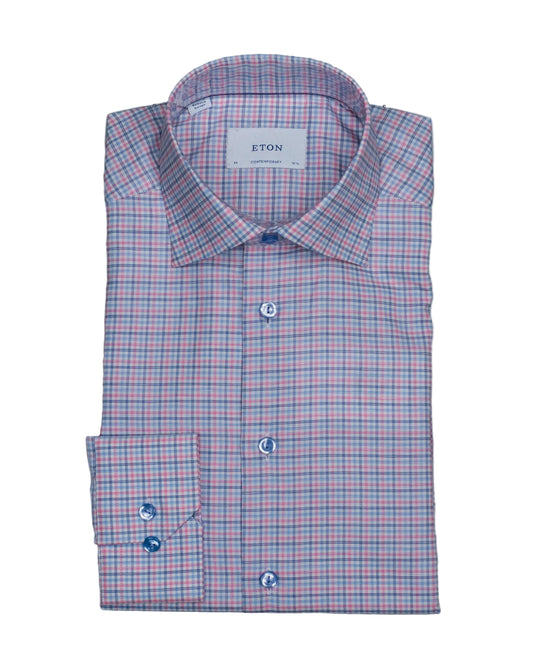 eton brown and navy minicheck shirt