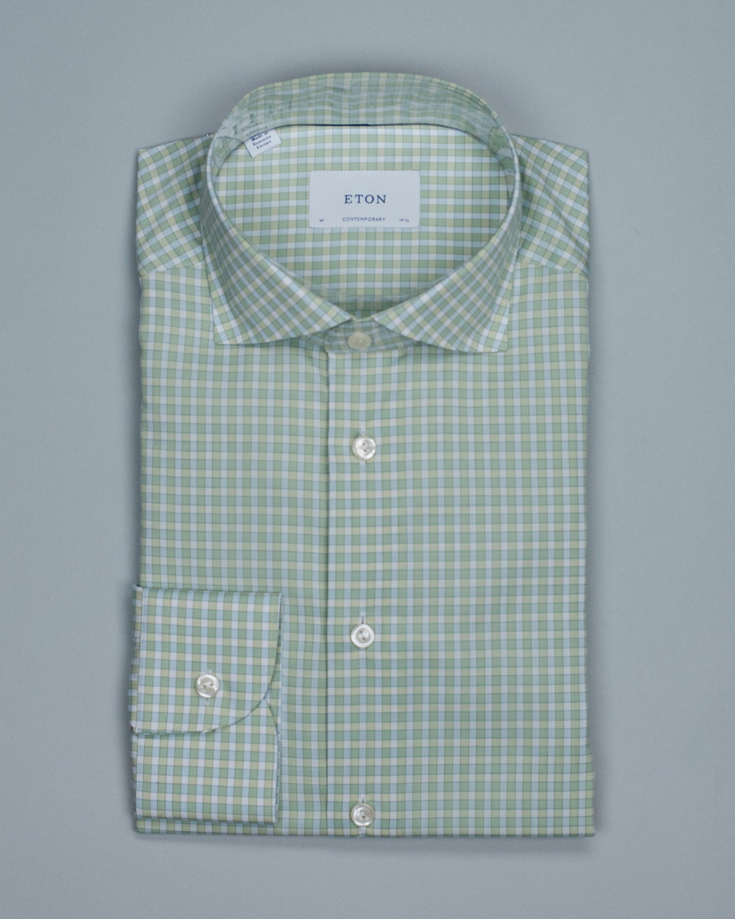 eton lt green check shirt