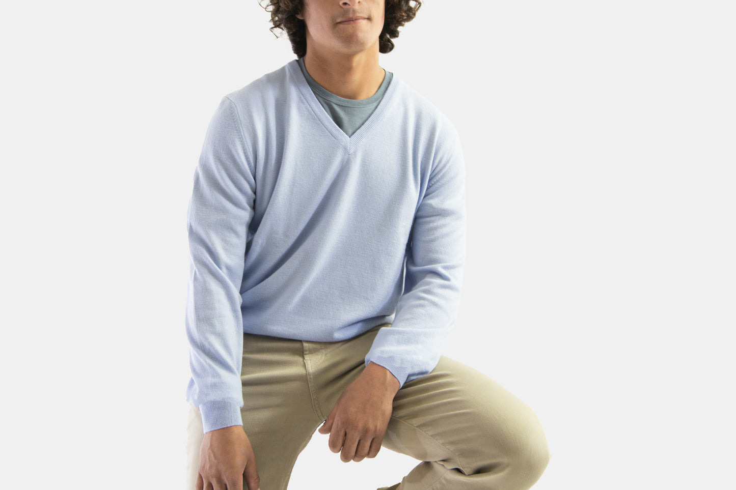 khakis of Carmel - light blue v-neck knitted sweatshirt