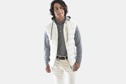Fradi - Cotton Linen Blend Hooded Down Vest in White