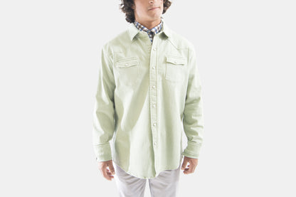 khakis of Carmel - lime green overshirt