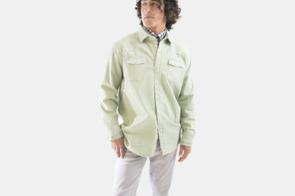 khakis of Carmel - lime green overshirt