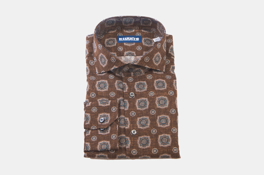 khakis of Carmel - brown mosaic geometrical pattern shirt