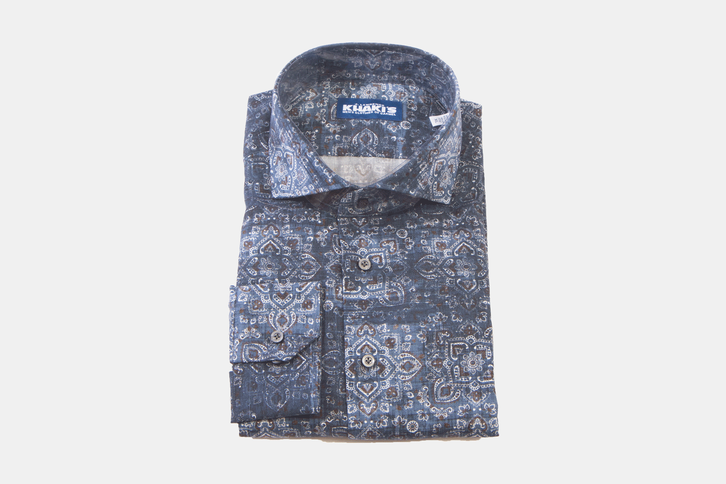khakis of Carmel - blue damask pattern shirt