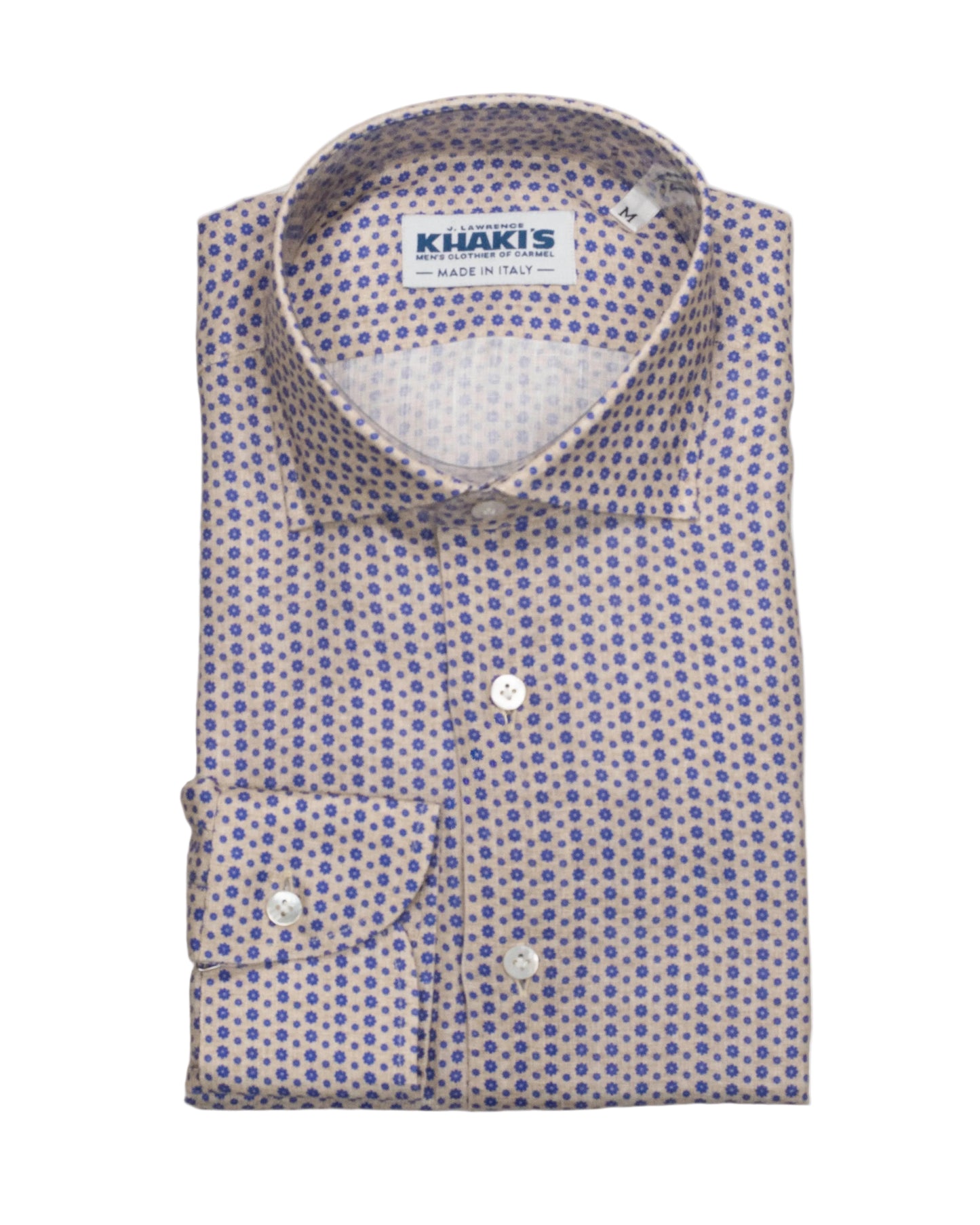 khakis brand tan blue linen shirt