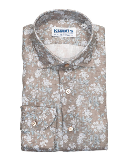 khakis brand green floral linen shirt