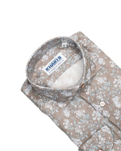 khakis brand green floral linen shirt