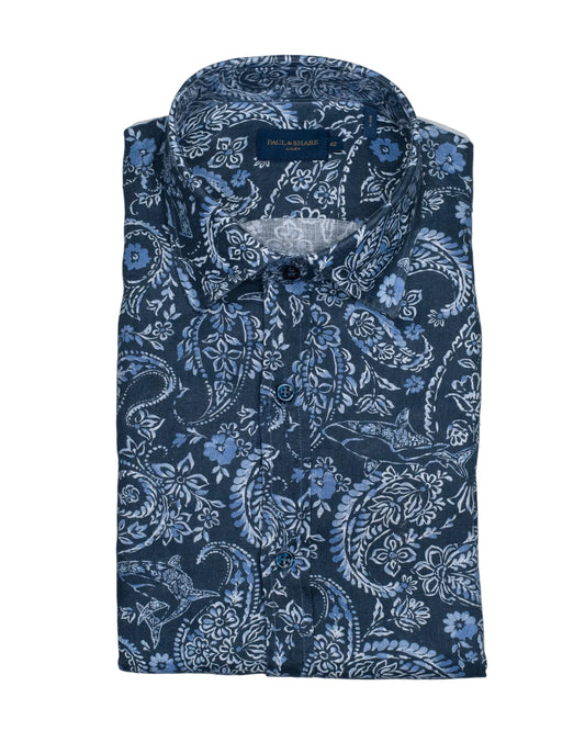 paul and shark blue print shirt