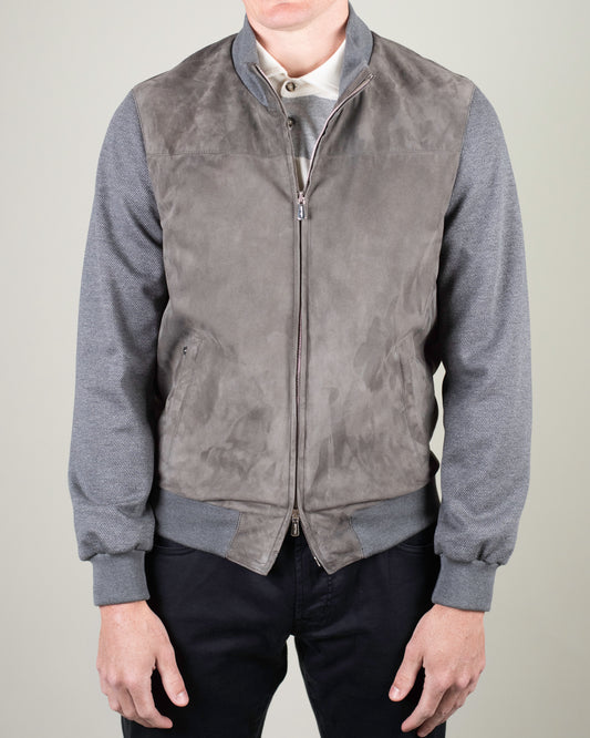 mandelli hybrid grey suede bomber