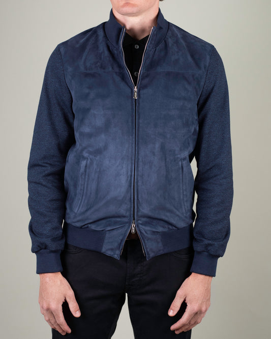 mandelli hybrid blue suede bomber