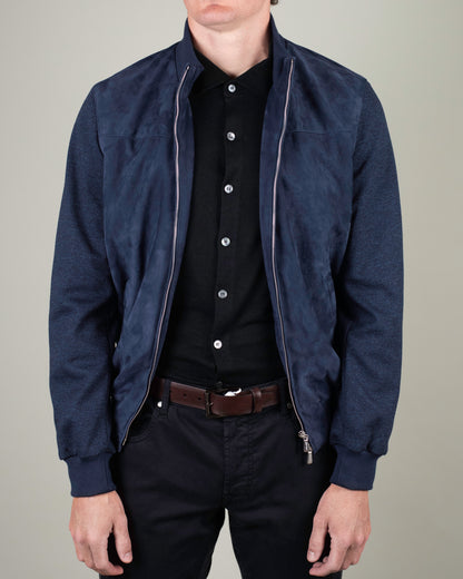mandelli hybrid blue suede bomber