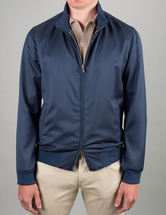 mandelli navy lightweight wool bomber