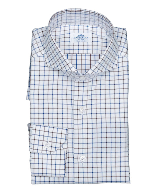 castangia brown and navy dress shirt