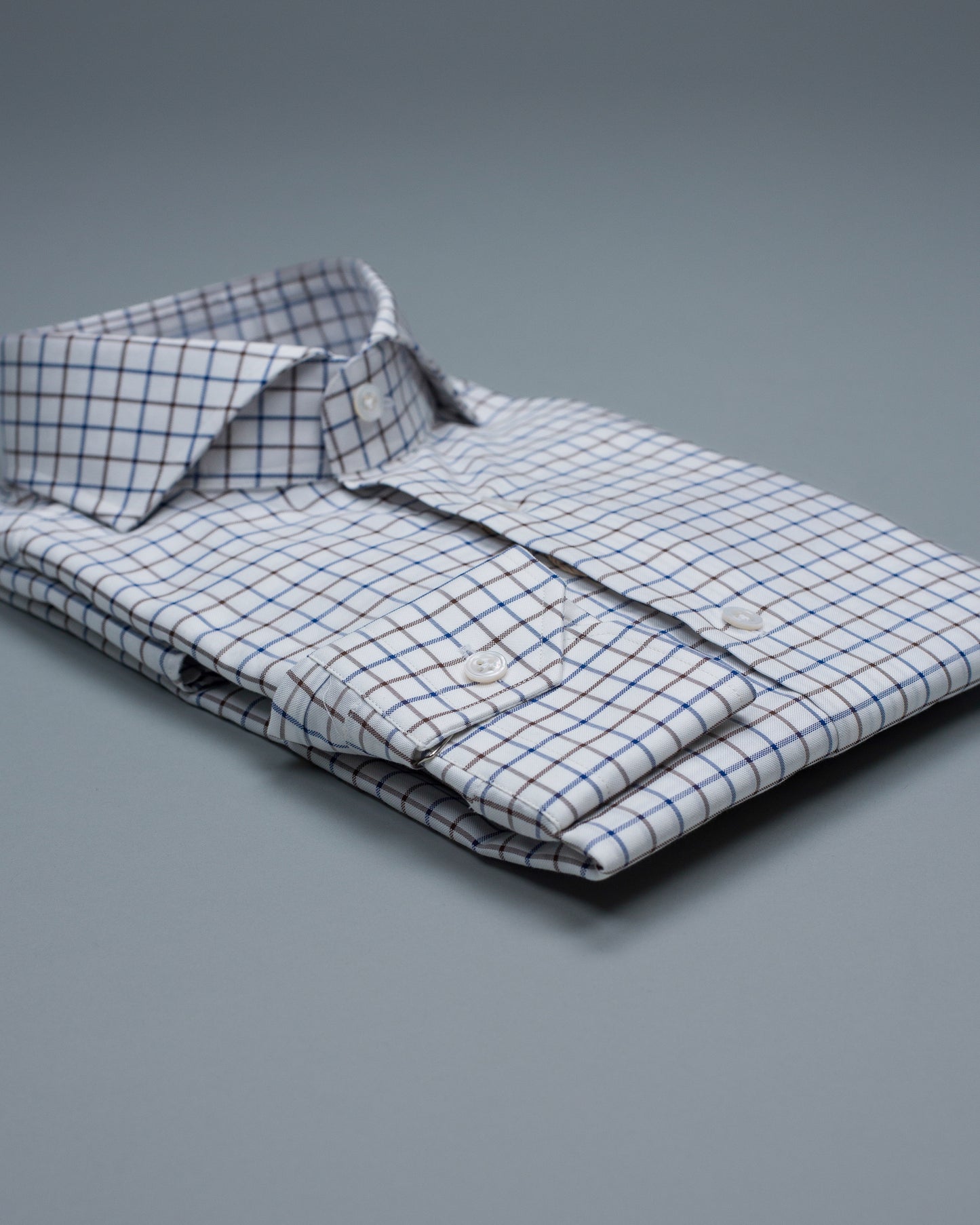 castangia brown and navy grid dress shirt