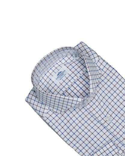 castangia brown and navy grid dress shirt