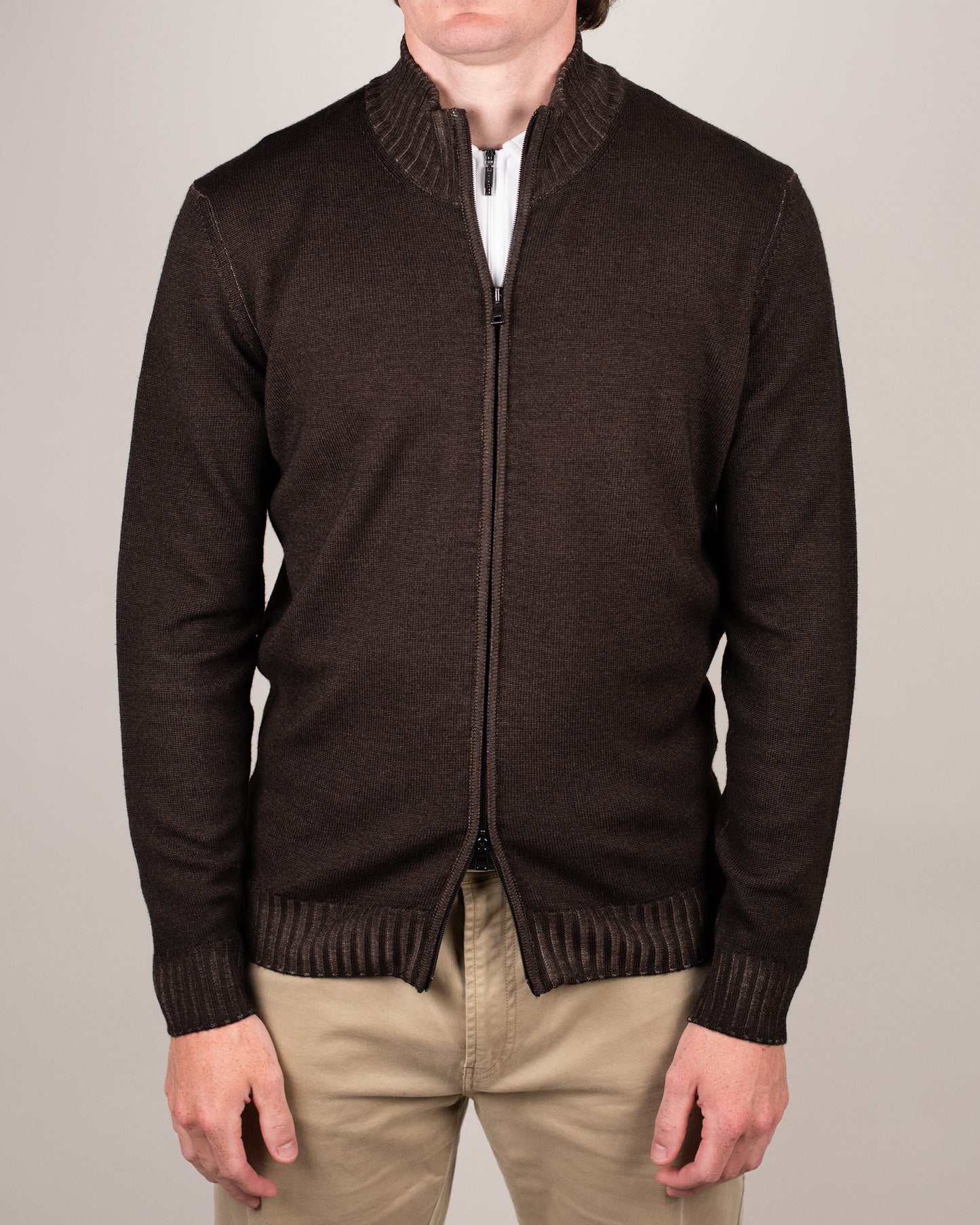 khakis brand full zip cardigan
