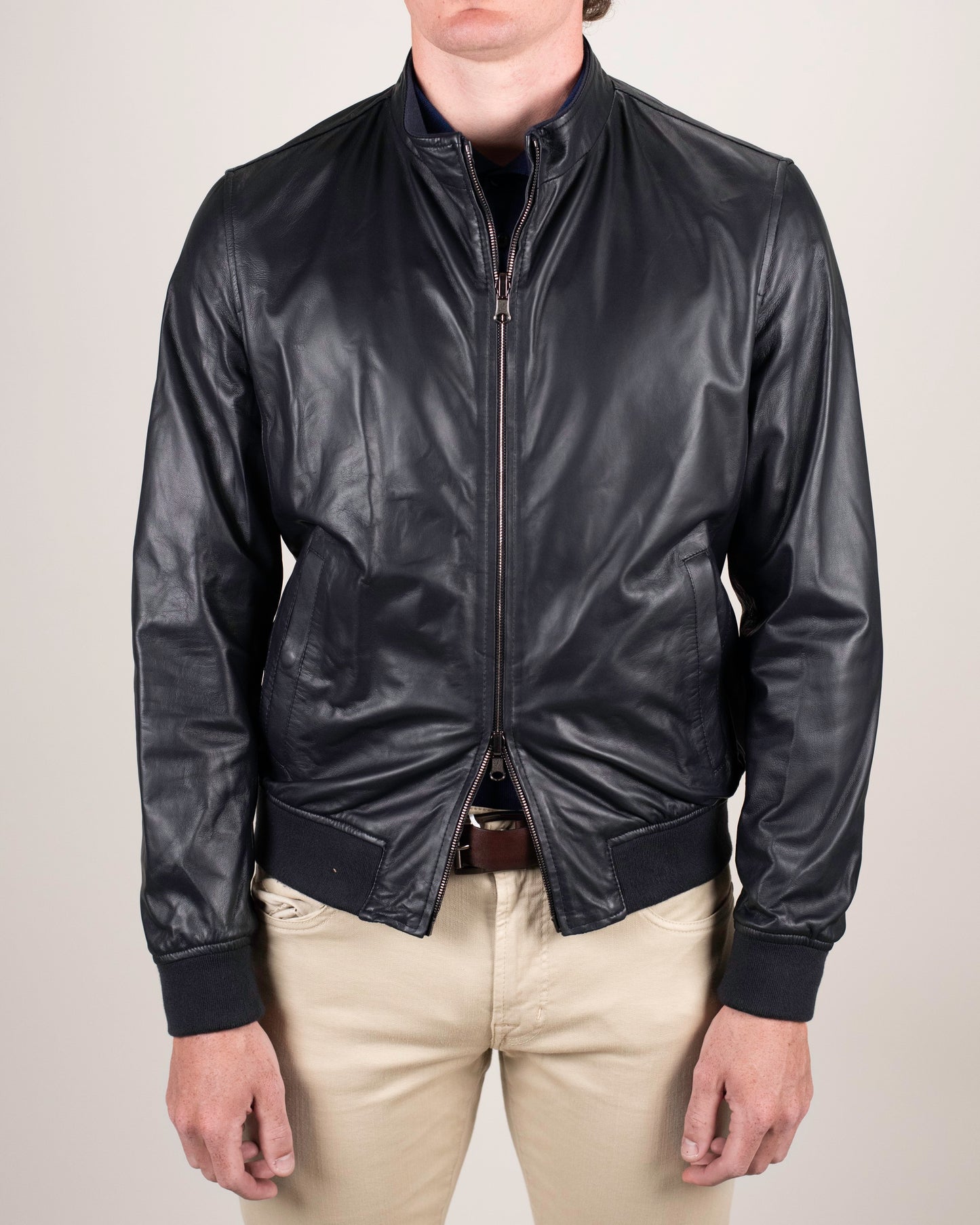 khakis brand navy reversible blouson leather jacket