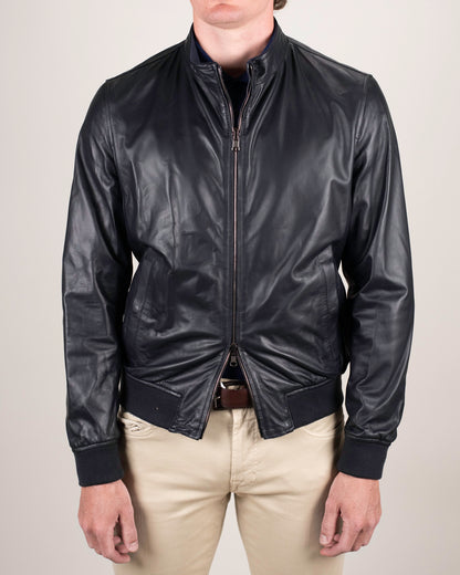 khakis brand navy reversible blouson leather jacket