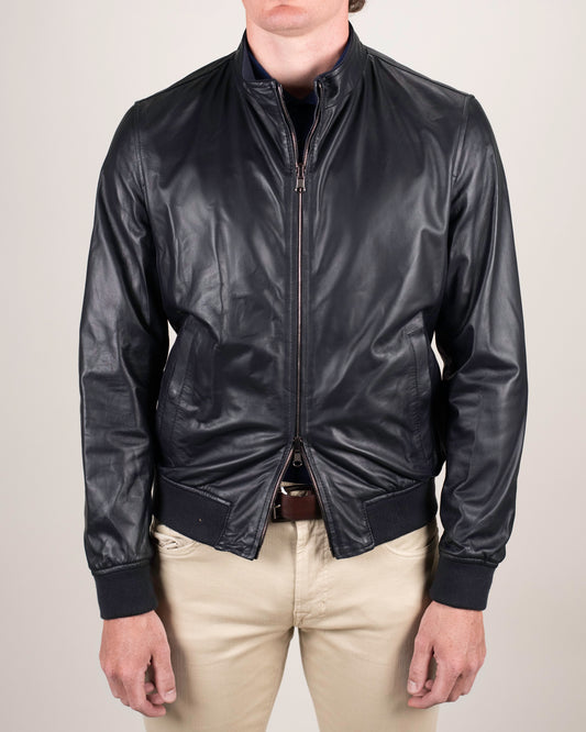 khakis brand navy reversible blouson leather jacket