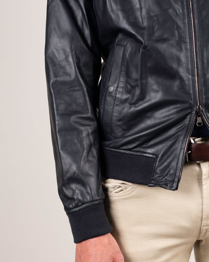 khakis brand navy reversible blouson leather jacket