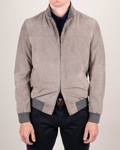 khakis brand grey suede bomber jacket