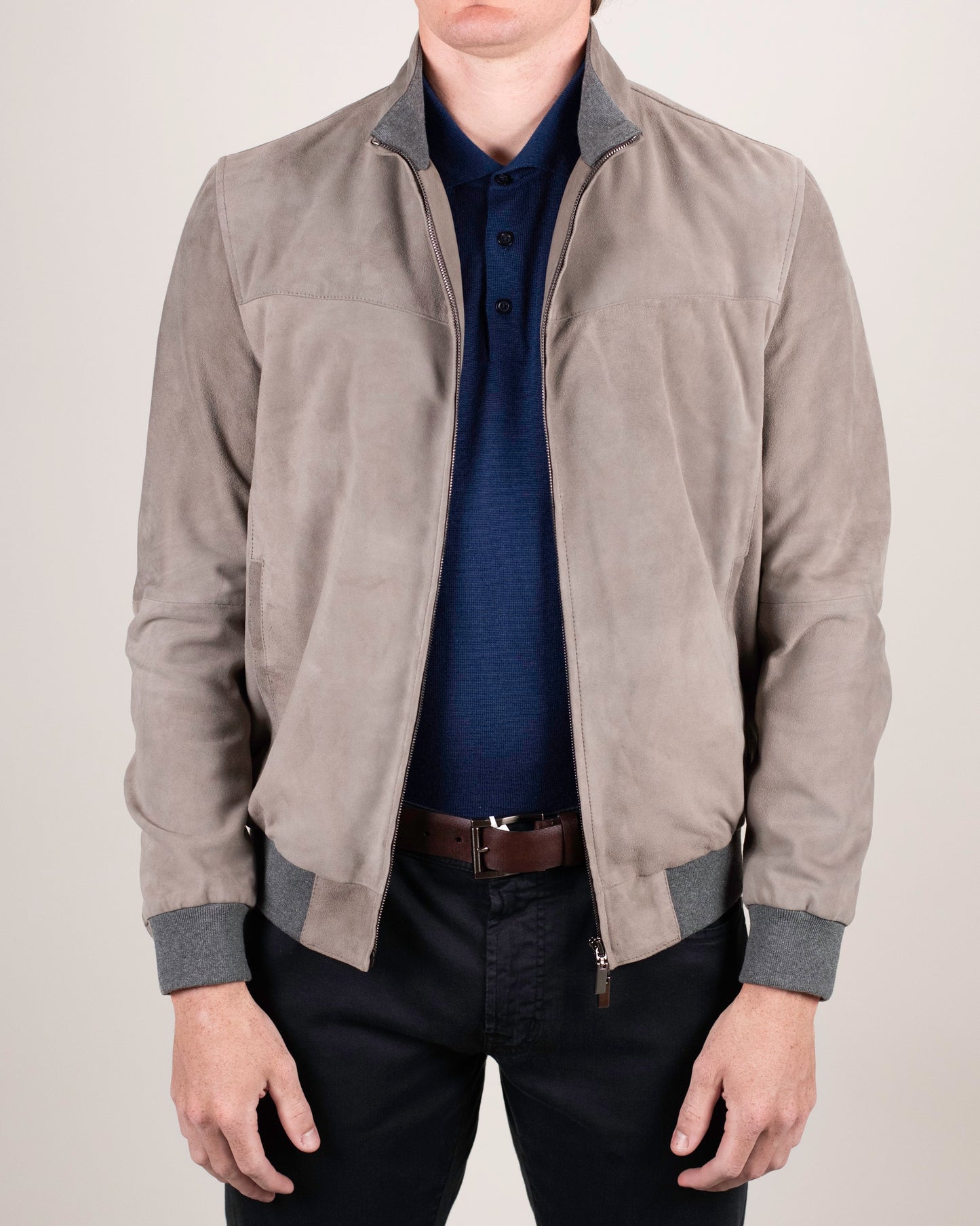 khakis brand grey suede bomber jacket
