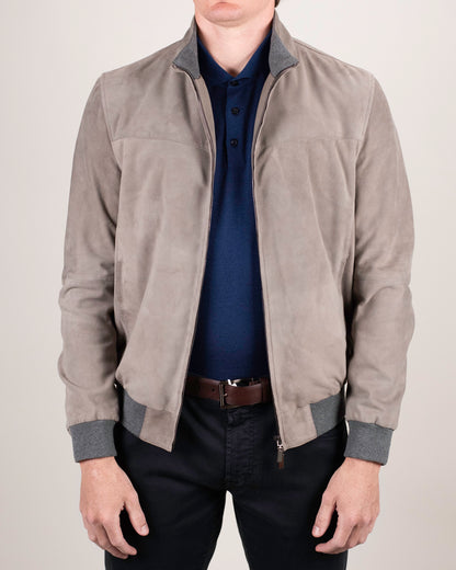 khakis brand grey suede bomber jacket