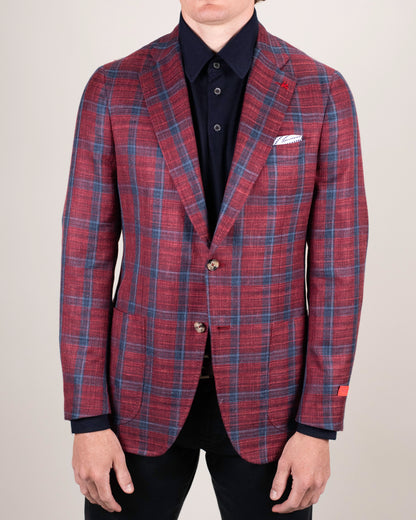 isaia red plaid sport coat