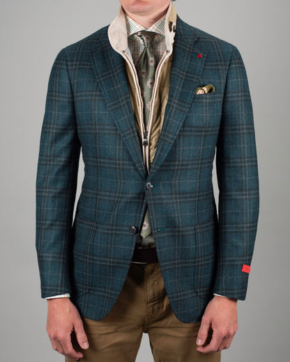 isaia teal plaid sportcoat