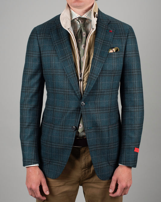 isaia teal plaid sportcoat