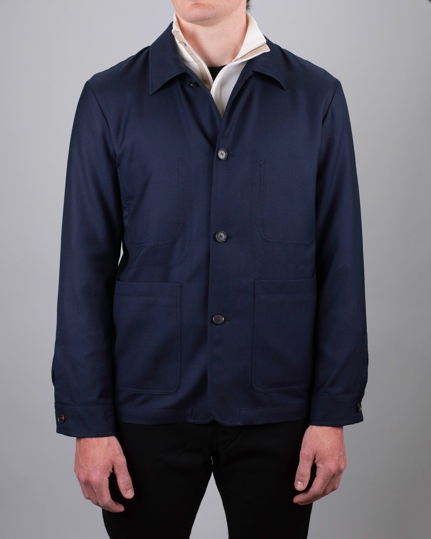 khakis brand navy wool silk bomber