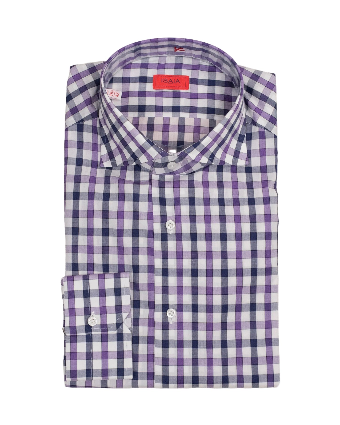 isaia violet check dress shirt
