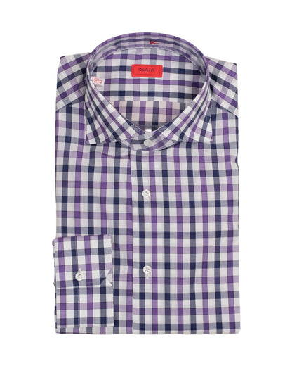 isaia violet check dress shirt