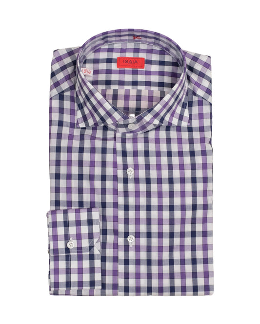 isaia violet check dress shirt