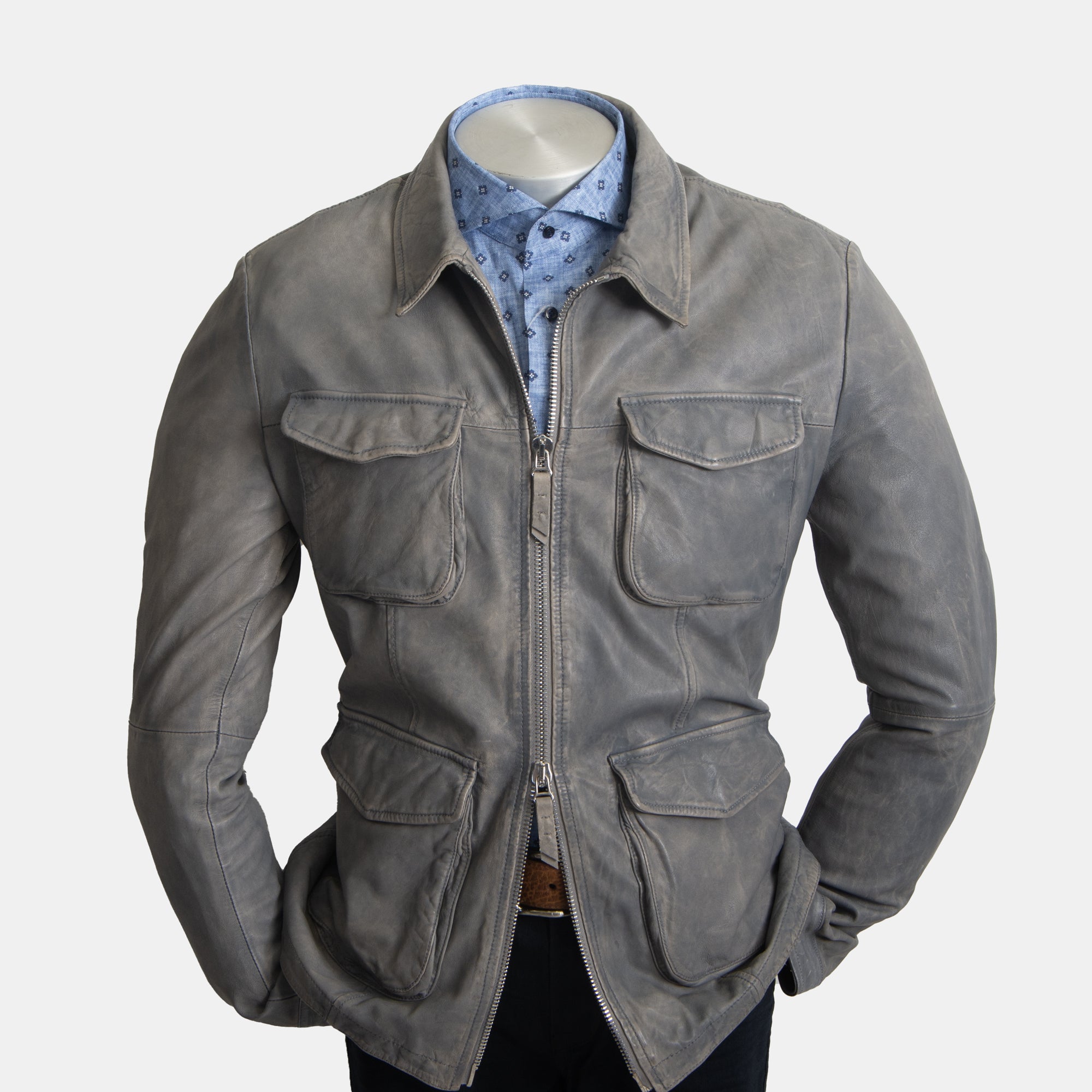 Ryegrass light grey soft leather jacket 3X outlet