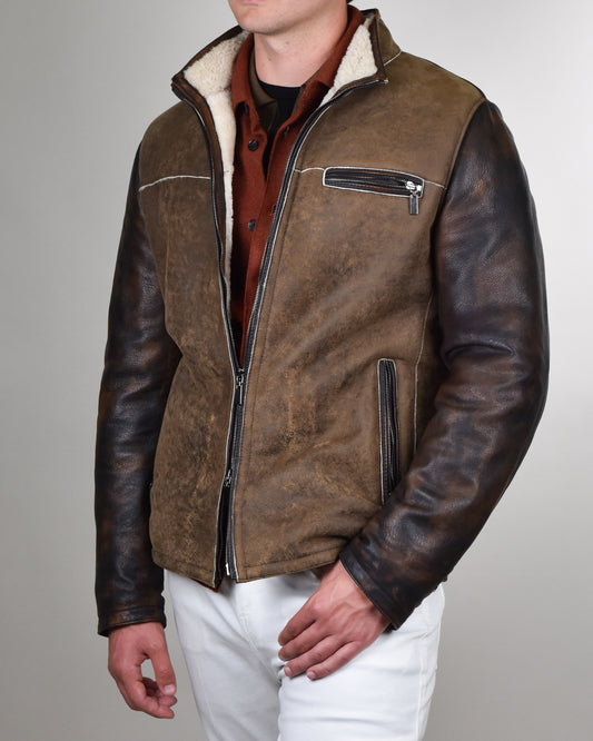 Khakis of Carmel - Brown Leather Zip-Up Jacket