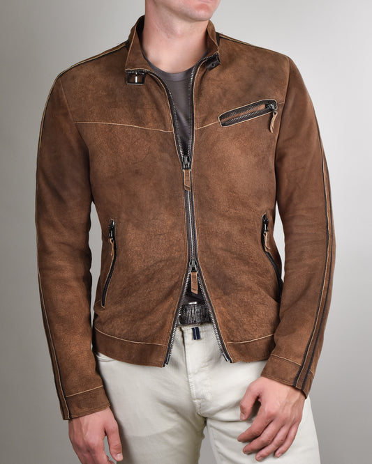 Khakis of Carmel - Brown Leather Suede Zip-Up Jacket