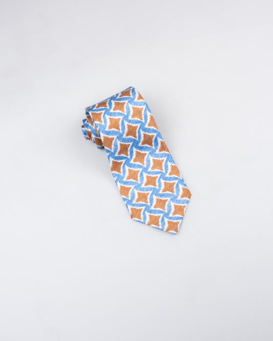 Khakis of Carmel - Silk Printed Tie in Blue and Gold