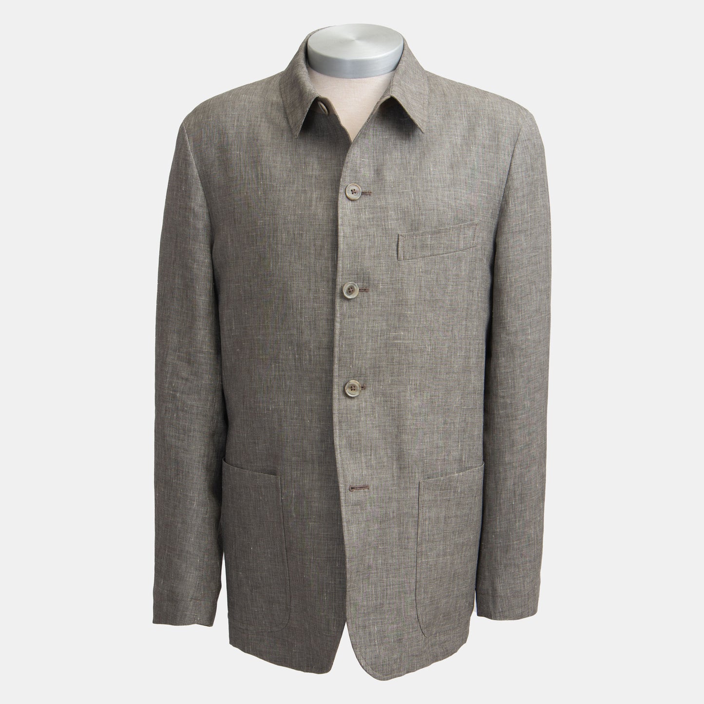 R - Grey Linen Wool Silk Blend Field Coat