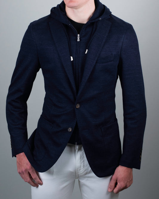 eleventy navy linen soft coat hoodie