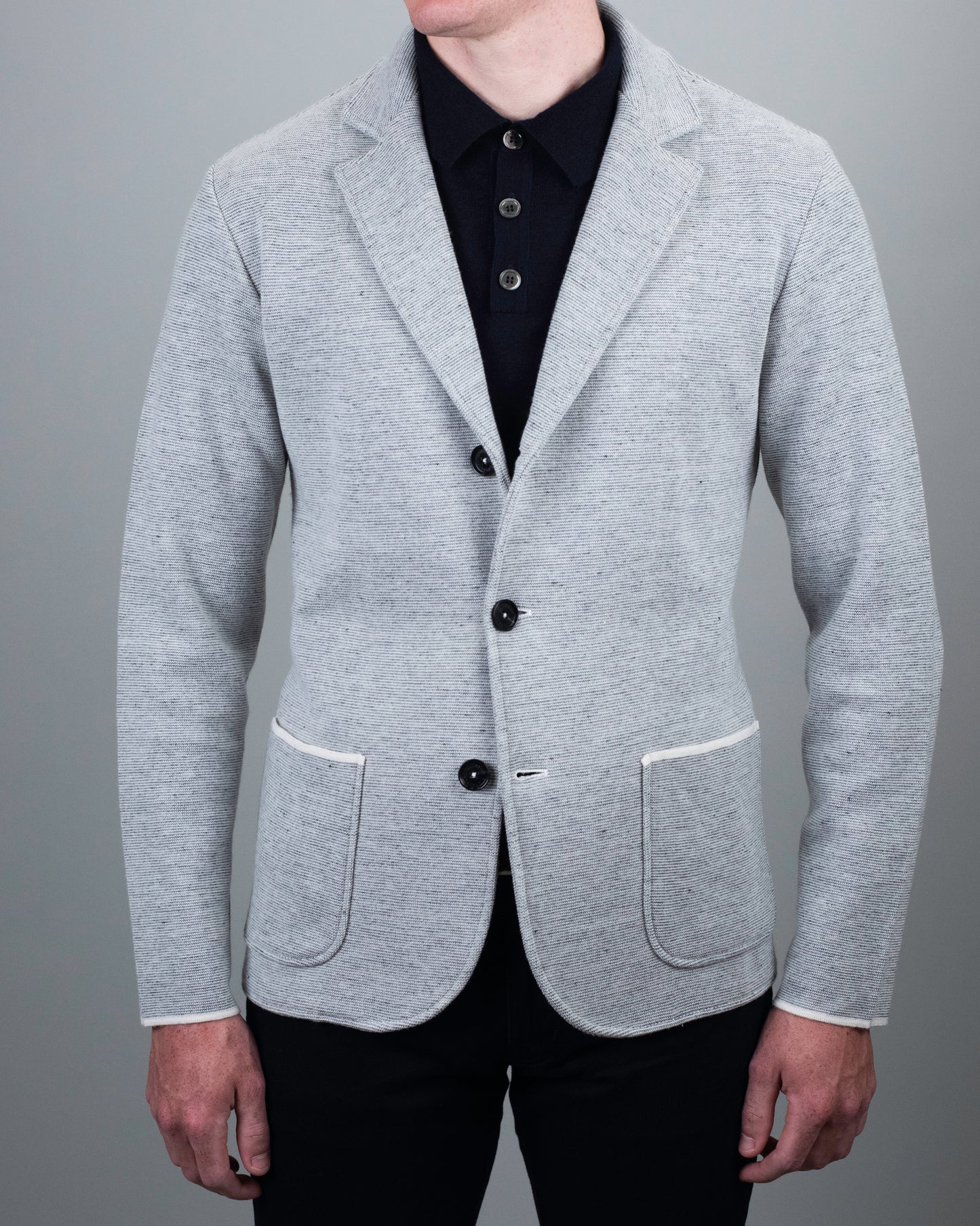 baldassari knit blue grey shirt jacket