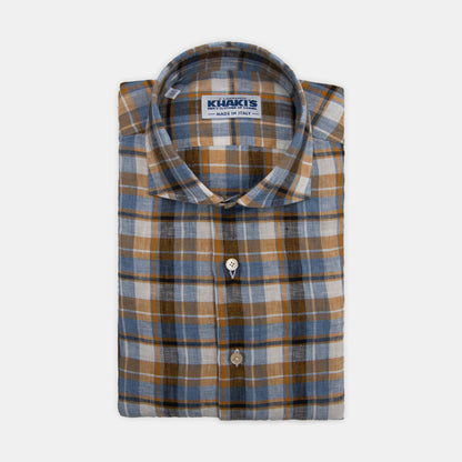 Khaki's of Carmel - Brown and Blue Plaid Linen Button Shirt