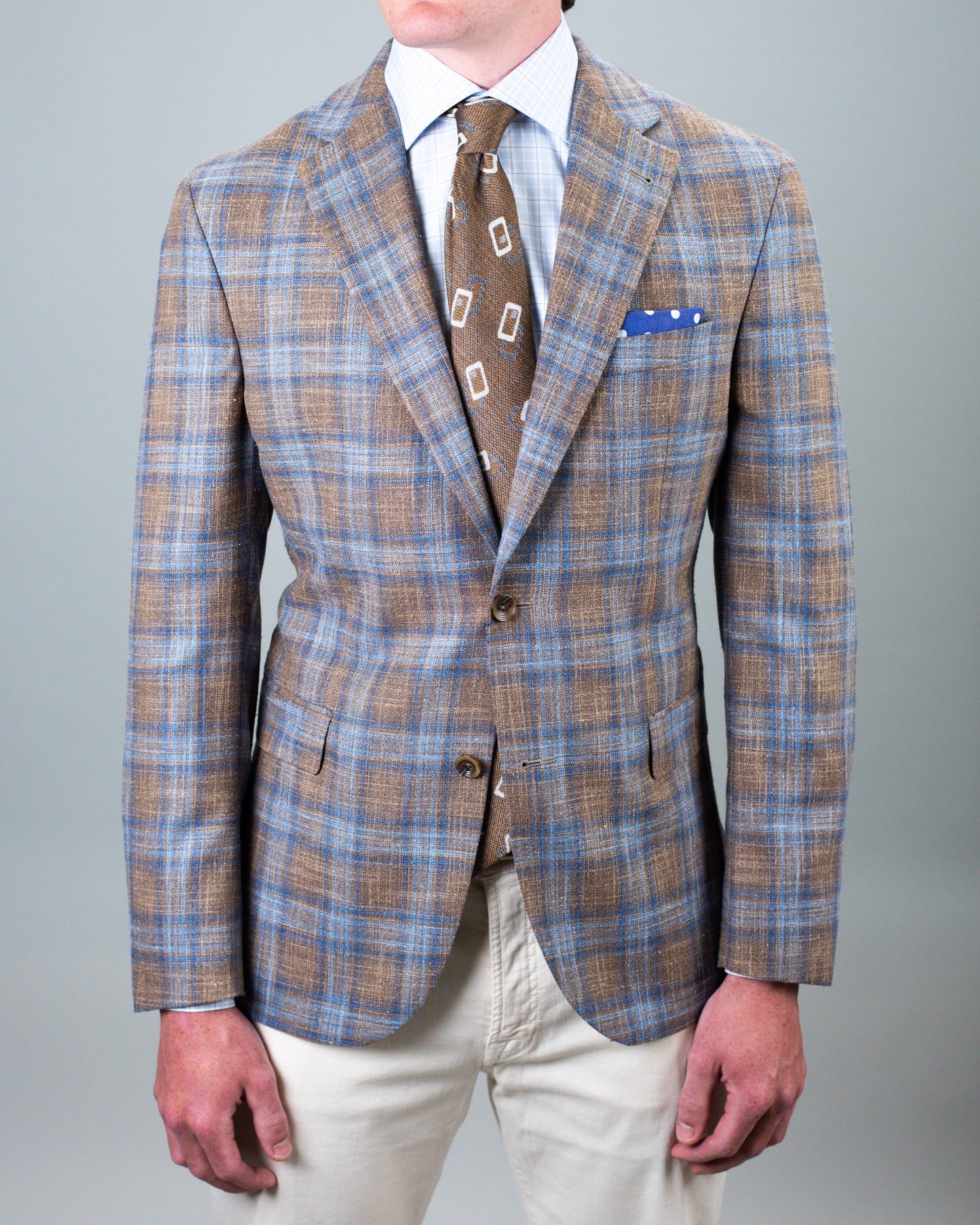 khakis brand brown & blue sport coat