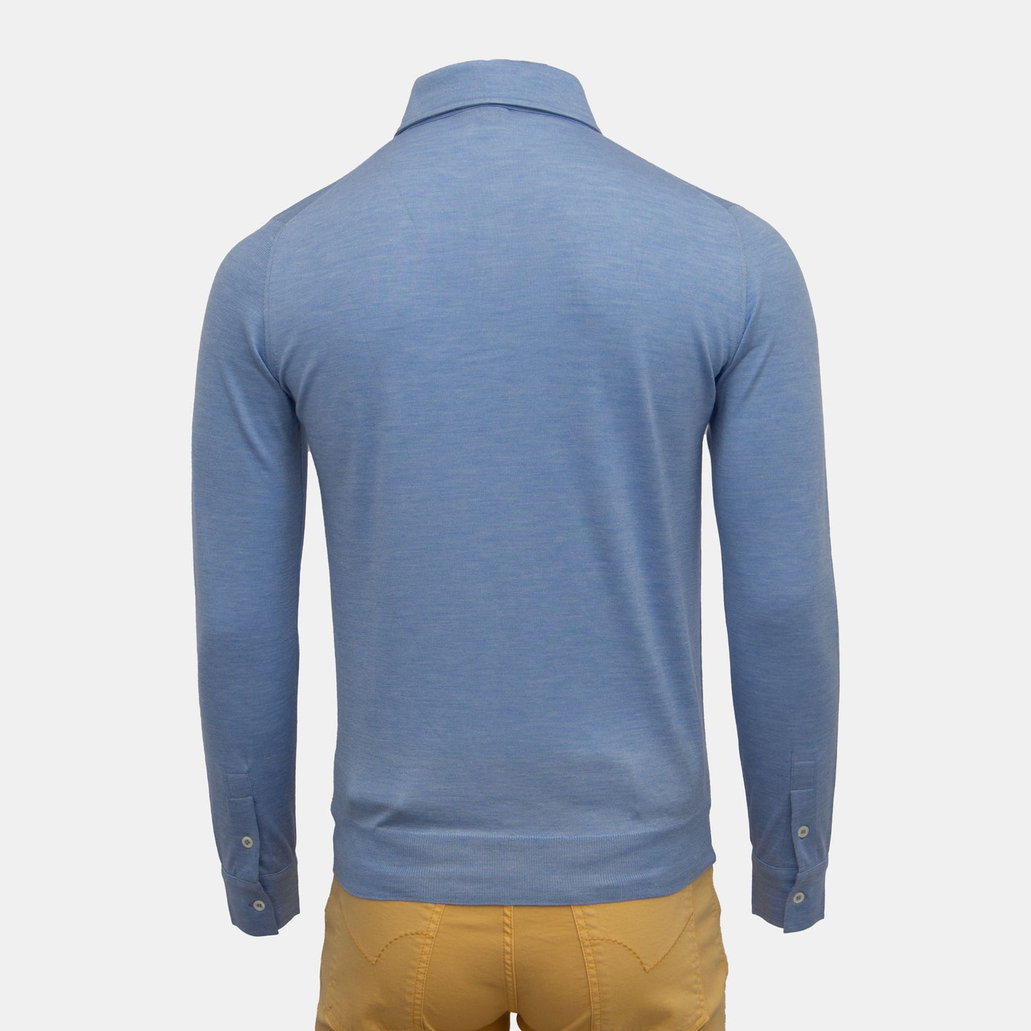 Isaia - Cashmere Silk Stretch Blend Polo Long Sleeve in Light Blue