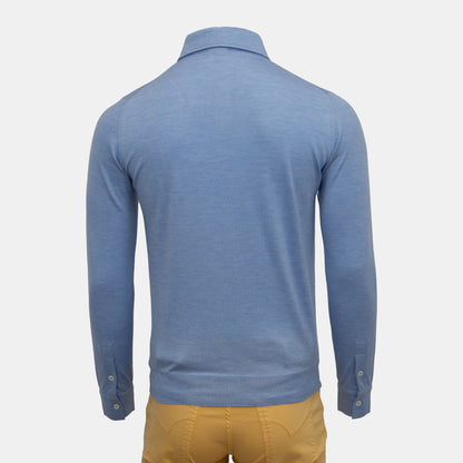Isaia - Cashmere Silk Stretch Blend Polo Long Sleeve in Light Blue