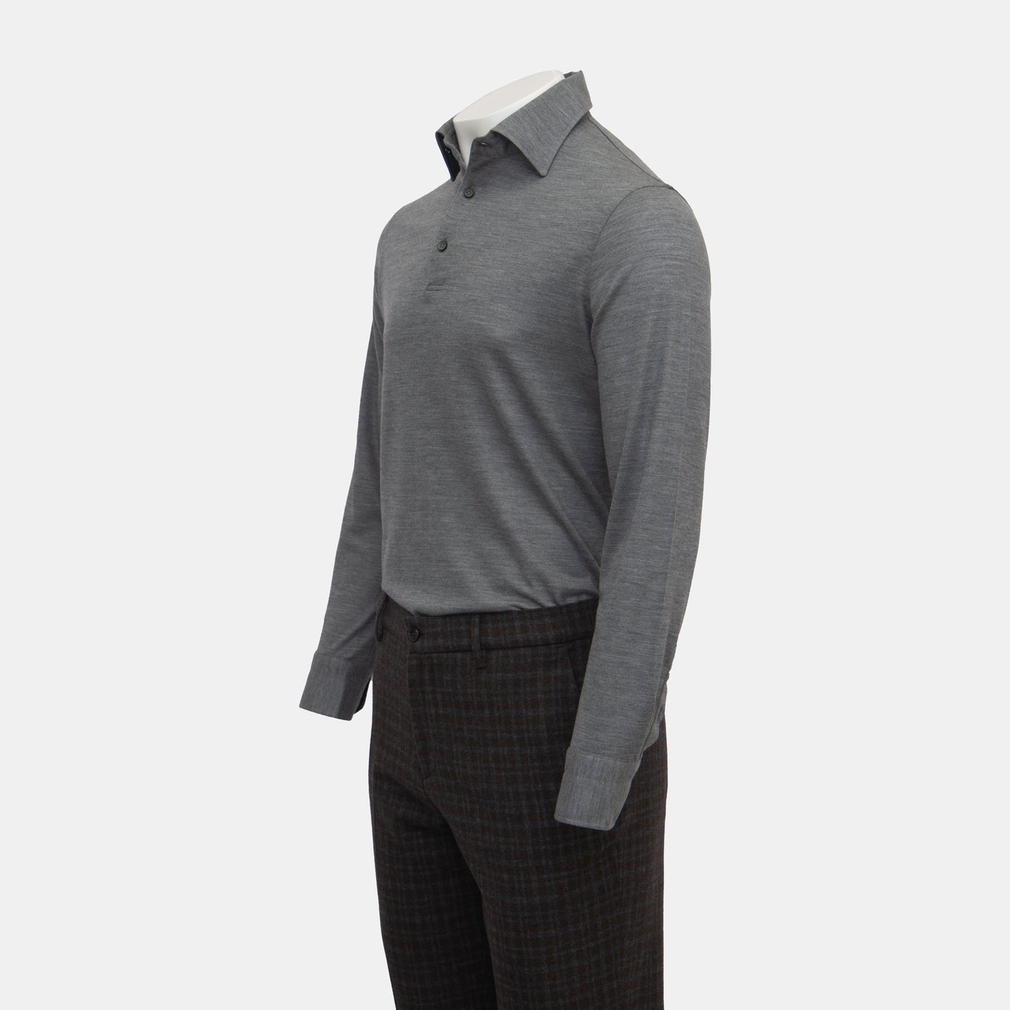 Isaia - Wool Evening Polo Long Sleeve in Charcoal Grey