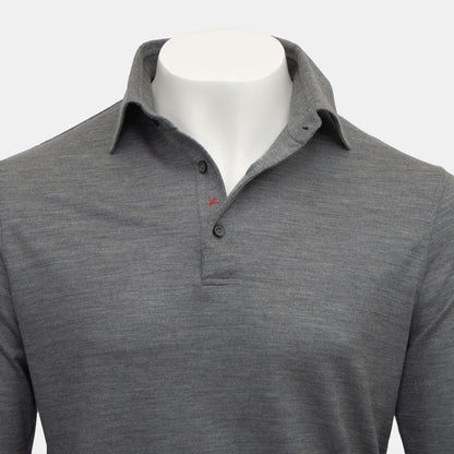 Isaia - Wool Evening Polo Long Sleeve in Charcoal Grey