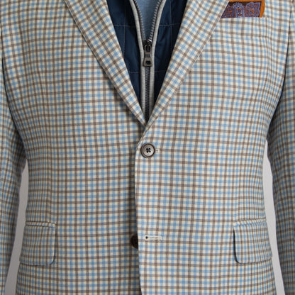 Khaki's of Carmel - Coppley Plaid Check Sport Coat in White, Brown, and Blue