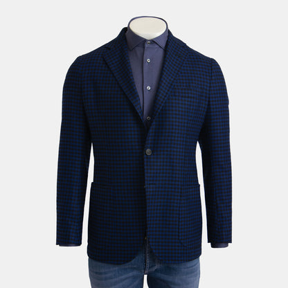 Sartorio - Wool Check Soft Coat in Black and Royal Blue